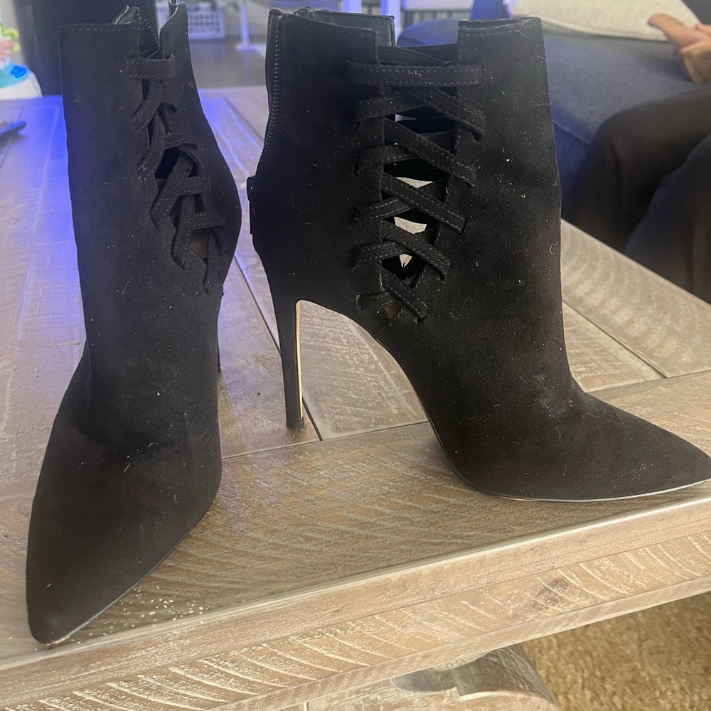 Aldo Black Lace-Up Heeled Boots 7.5
